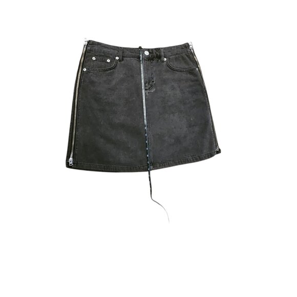 French Connection Zip-Up Black Denim Mini Skirt W/Side Zipper & Pockets Size 10 - Picture 5 of 10
